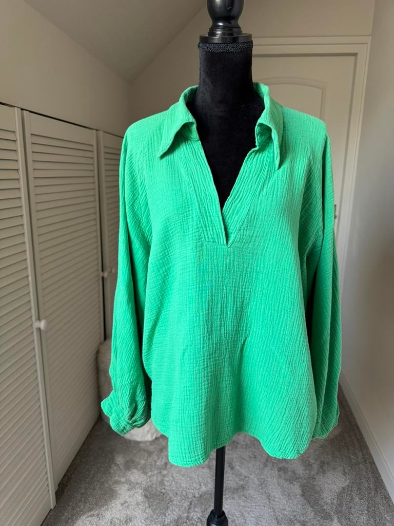 Blouse tuniek oversized wafelkatoen hydrofiel groen XXL/44, Verzenden, Zo goed als nieuw, Maat 42/44 (L), Groen