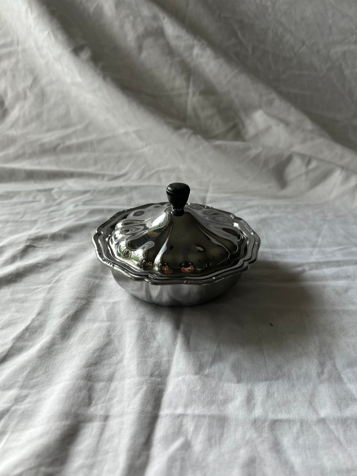 Vintage Franse RVS suikerpot Guy Degrenne - jaren 70 design, Ophalen, Metaal, Vintage, Schaal of Schalen