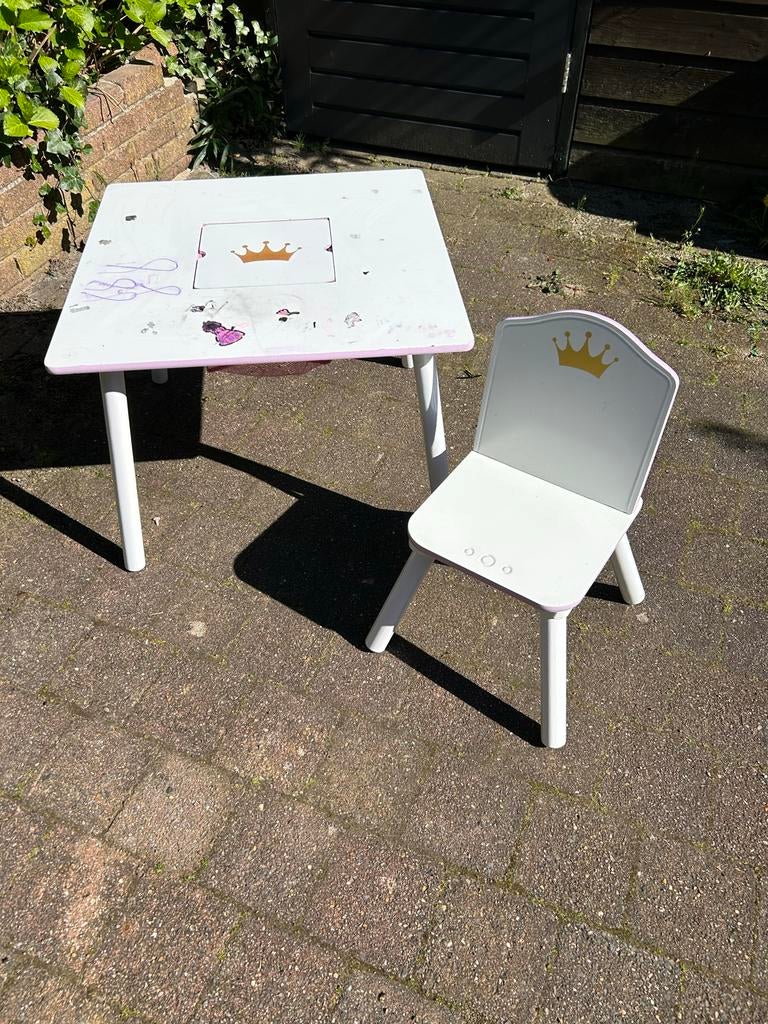 Prinsessen Kindertafel & Stoel met Opbergruimte - Roze, Ophalen, Gebruikt, Tafel(s) en Stoel(en)