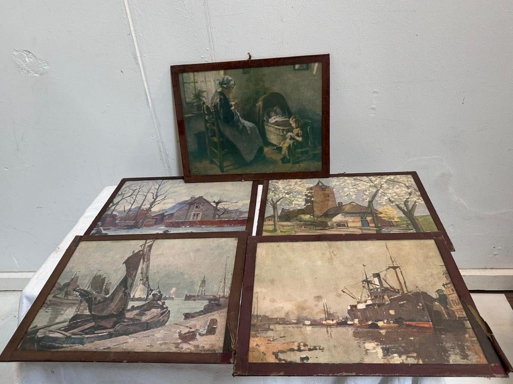 Schilderijtjes W.A. Knip tekeningen prints achter glas, Ophalen
