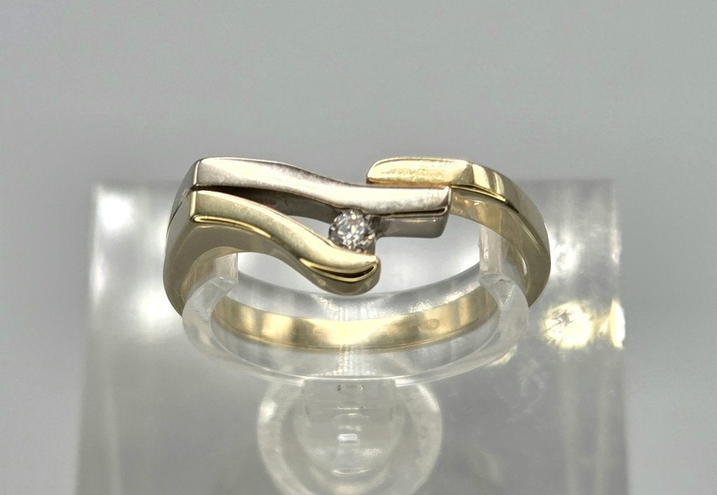 Gouden Vintage design bi-color ring met zirkonia. 2026/563, ., Ophalen of Verzenden, ., Dame