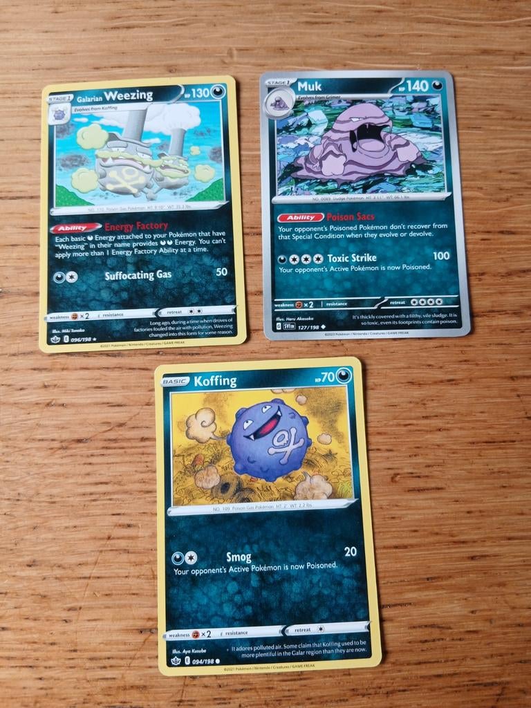 Pokémon Kaarten: Galarian Weezing, Muk & Koffing, Ophalen of Verzenden, Gebruikt, Meerdere kaarten