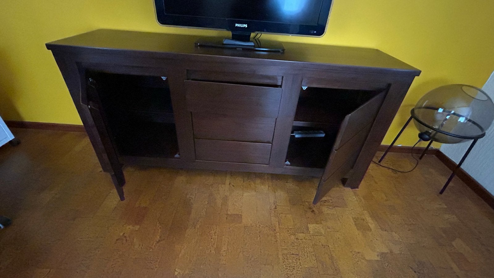 Donkerbruin dressoir met lades en deuren, Ophalen, Gebruikt, 150 tot 200 cm, Minder dan 100 cm