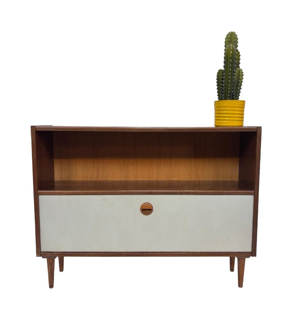 Vintage Compact Kastje Klepkast Schuifdeuren Teak Fineer, Ophalen