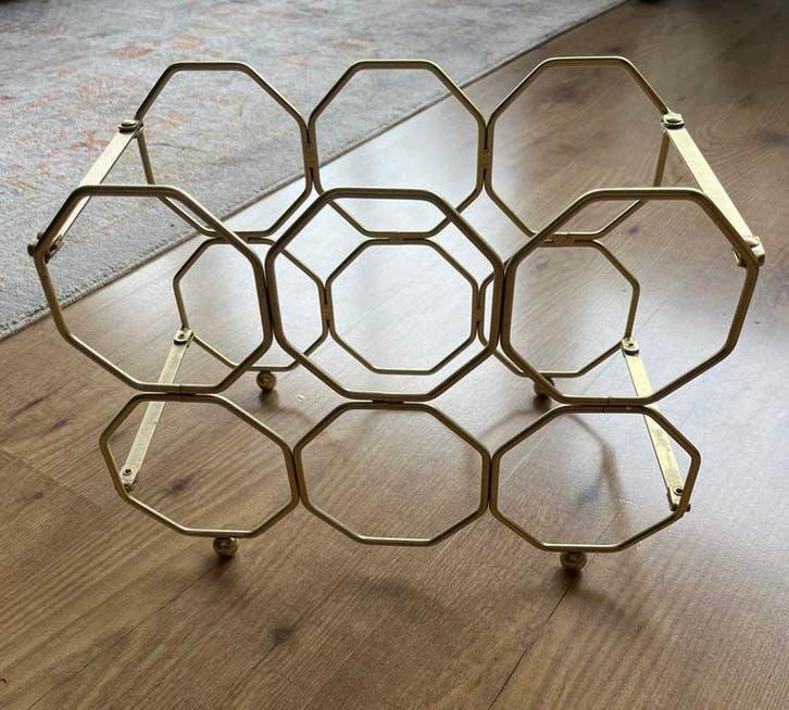 Gouden wijnrek voor 6 flessen - Modern design, 5 tot 15 flessen, Ophalen of Verzenden, Zo goed als nieuw, Metaal