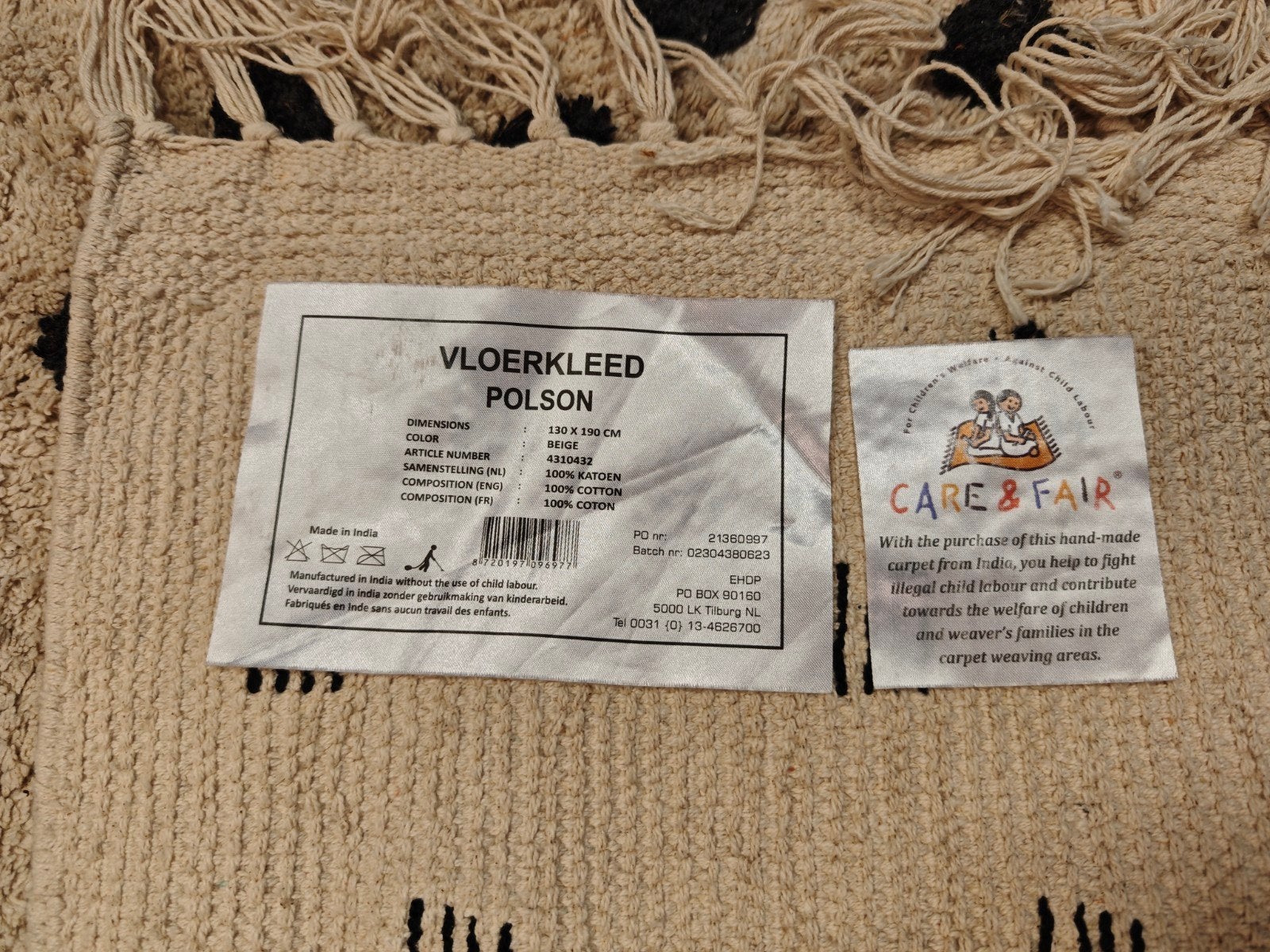 Kwantum Polson vloerkleed beige/zwart 130x190, Huis en Inrichting, Ophalen, Zo goed als nieuw, Zwart, Rechthoekig