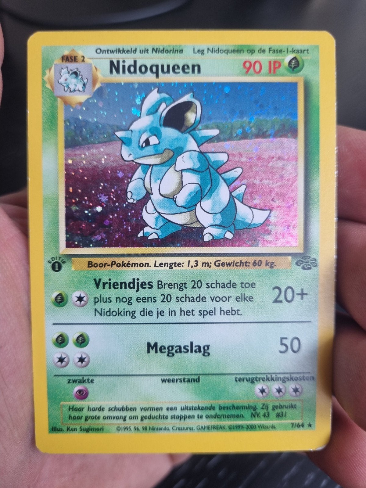 Nidoqueen 7/64 jungle NL 1e editie , holo rare * € 45, Ophalen of Verzenden, Zo goed als nieuw, Losse kaart, Foil
