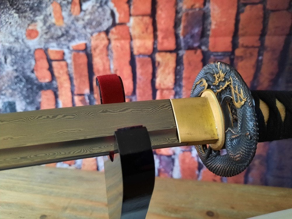 Damast staal katana met scherp lemmet, zwaard, sabel, mes, Ophalen of Verzenden, Overige soorten, Azië, Zwaard of Sabel