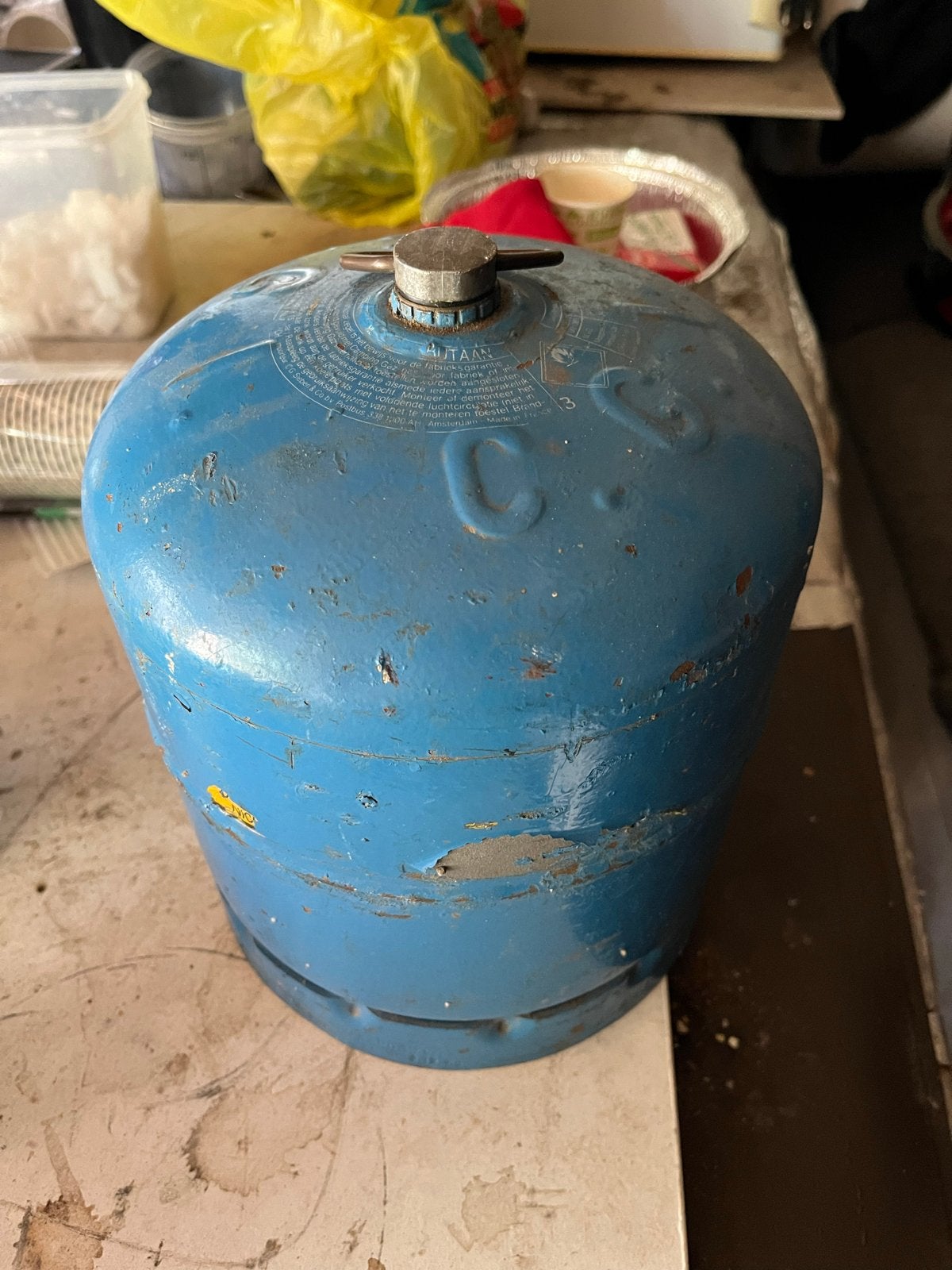 Lege Campingaz gasfles (butaan), Ophalen, Gebruikt