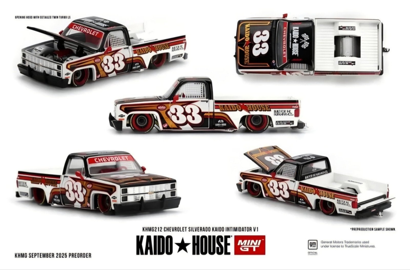 Mini Gt – 1980 Chevrolet Silverado Kaido Intimidator V1, var, Mymodelcar@outlook.com, Ophalen of Verzenden, Mini gt, Nieuw