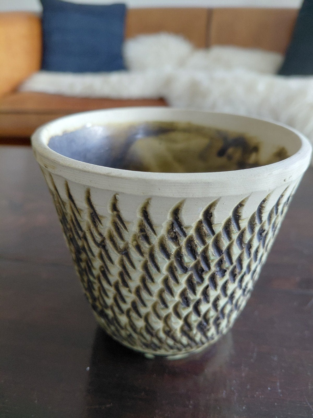 Unieke handgemaakte keramische Berkenbast pot - 10cm, Ophalen of Verzenden