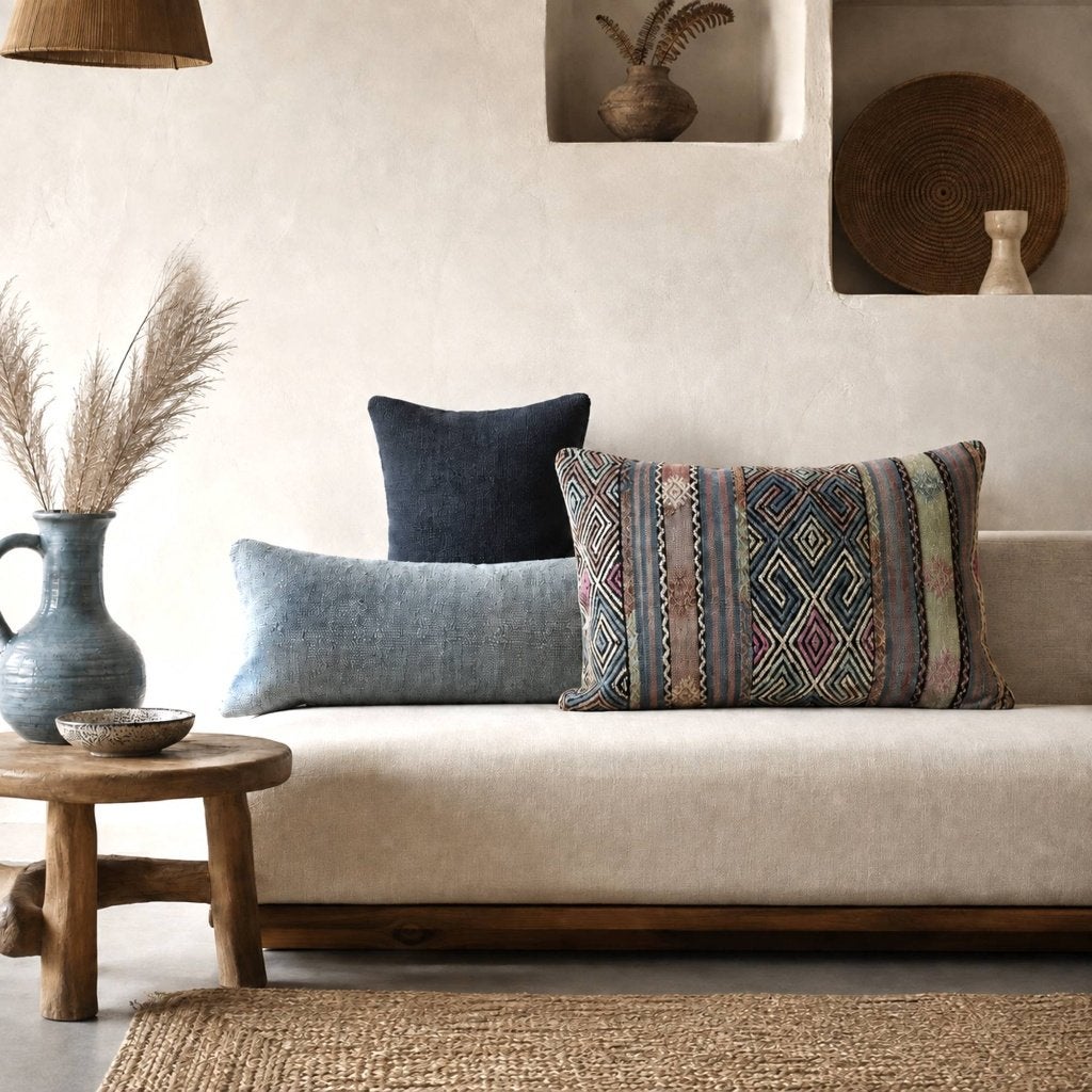 Kelimkussen 50x70 hoes - Vintage - Dusty pink Olijf Blauw, Yazgibi, Handgemaakt, Nieuw, Sierkussen