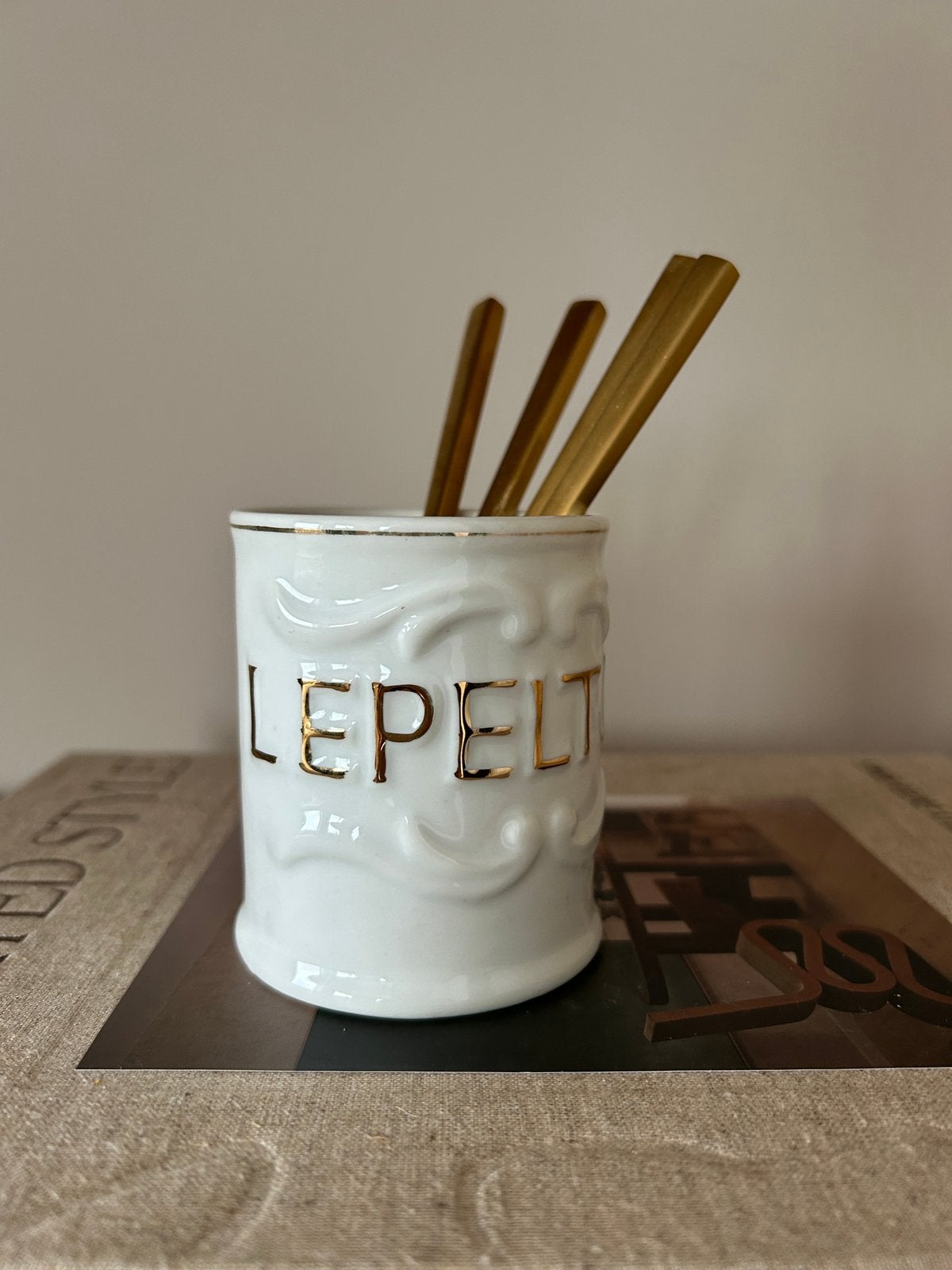 Vintage Porseleinen Lepelhouder | Lepelbekertje Keuken, Ophalen of Verzenden, Zo goed als nieuw