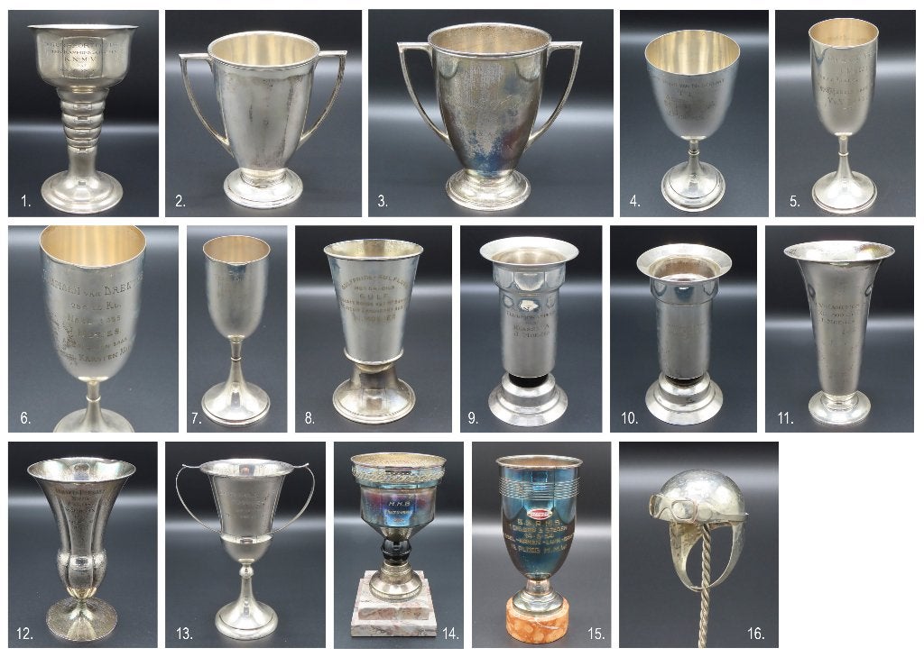 ZILVEREN BOKALEN EN BEKERS, MOTORSPORT, PERIODE 1930-1950, Verzenden, Zilver