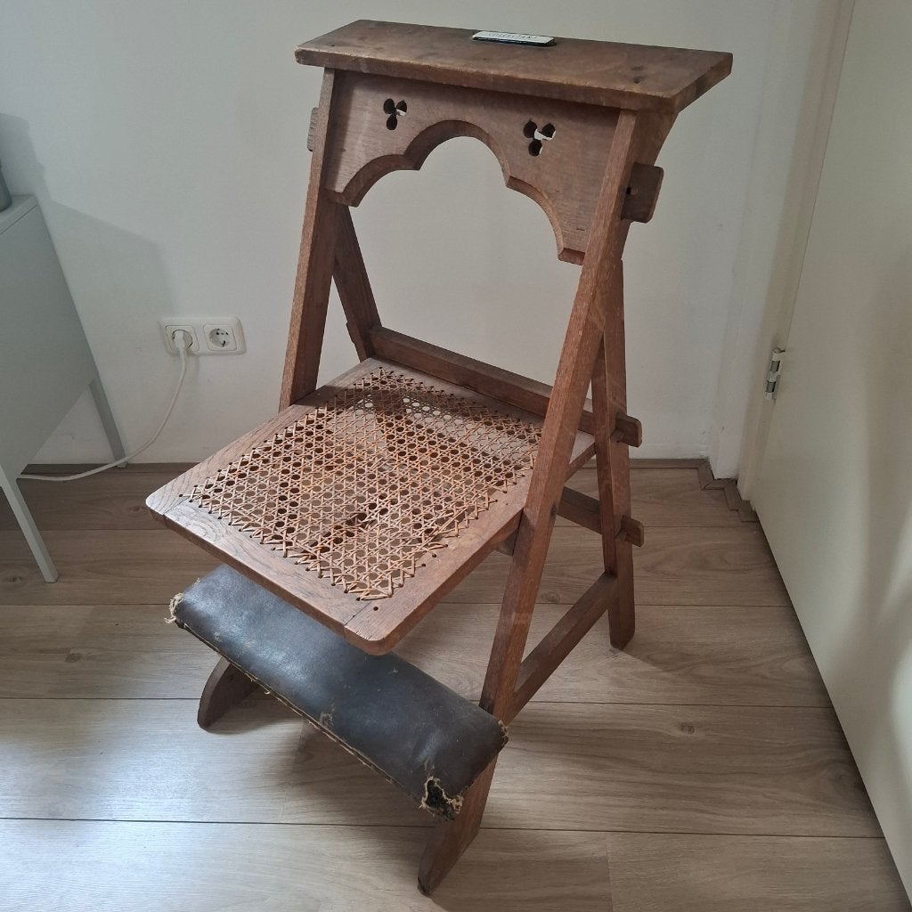 Brocante bidstoel met rieten zitting en knielbankje, Antiek en Kunst, Ophalen