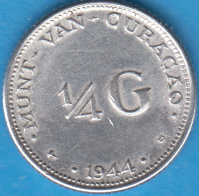 Curaçao 1/4 gulden 1944D Wilhelmina zilver in munthouder, Postzegels en Munten, Zilver, 25 cent, Ophalen of Verzenden, Koningin Wilhelmina