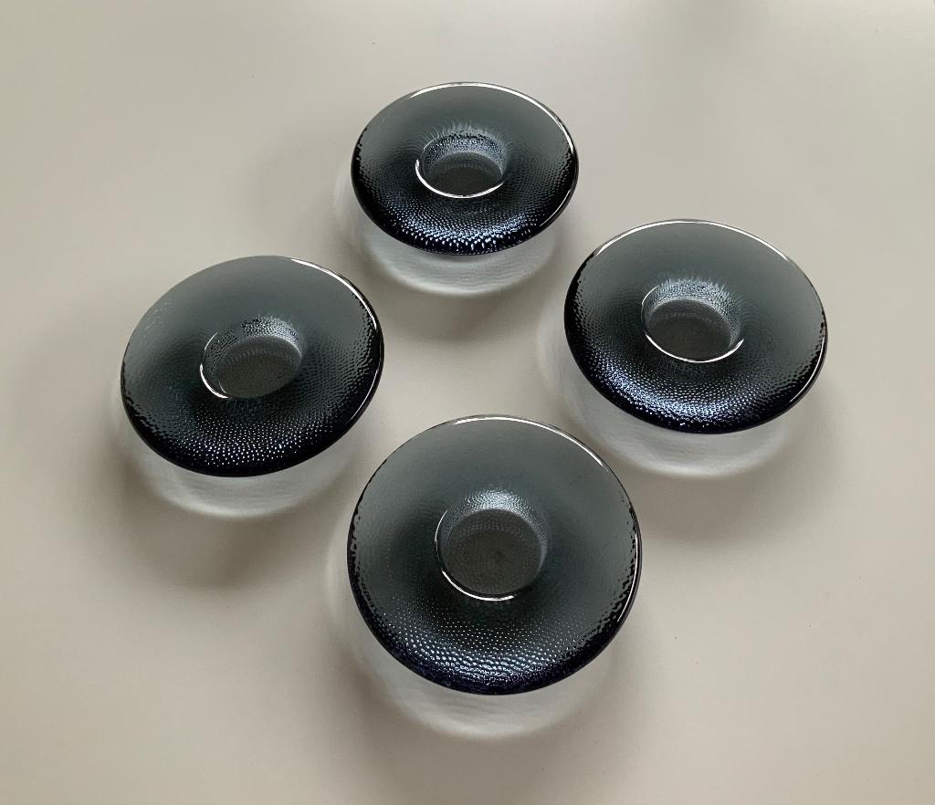 Iittala Finland Nappi 4x waxinelichthouders grijs/blauw, Ophalen of Verzenden, Zo goed als nieuw, Grijs, Overige materialen