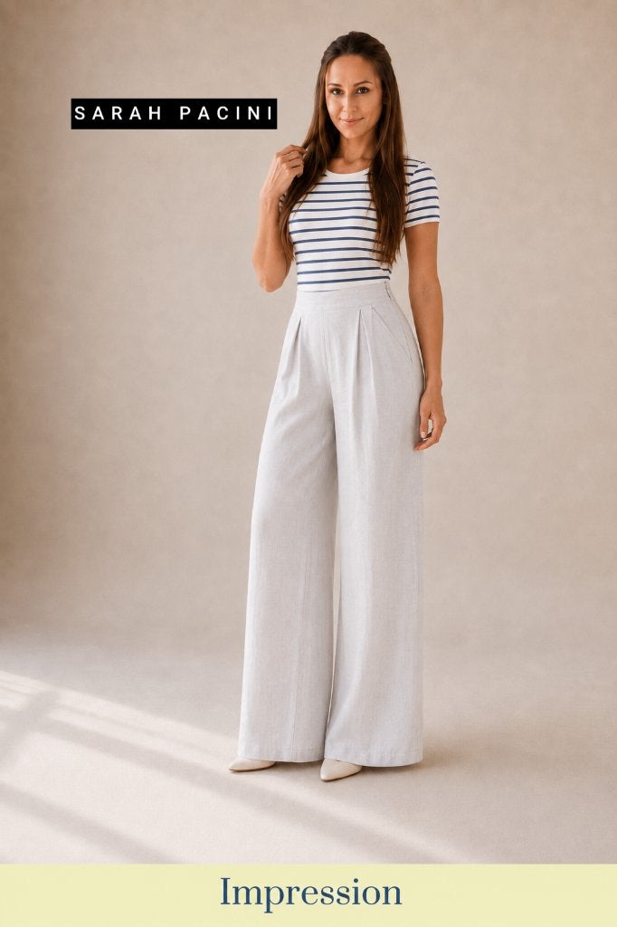 Sarah Pacini lichtgrijze linnen pantalon wijde pijp (42/44), Kleding | Dames, Sarah Pacini, Maat 42/44 (L), Ophalen of Verzenden