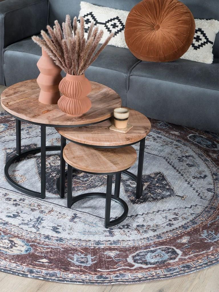 Industriële Salontafelset Erjan – Mangohout - set van 3, Jouw vloerenspecialist, 50 tot 100 cm, Info@jouwvloerenspecialist.nl
