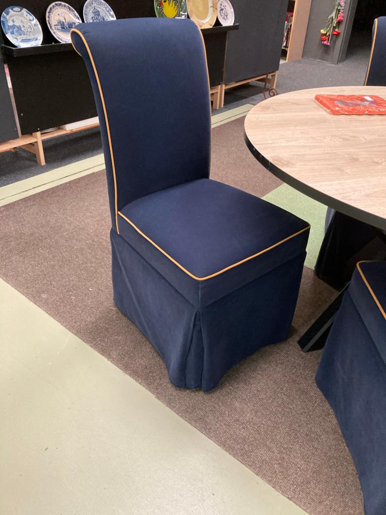 4 blauwe eetkamerstoelen met rok, Ikea, Gebruikt, Blauw, W