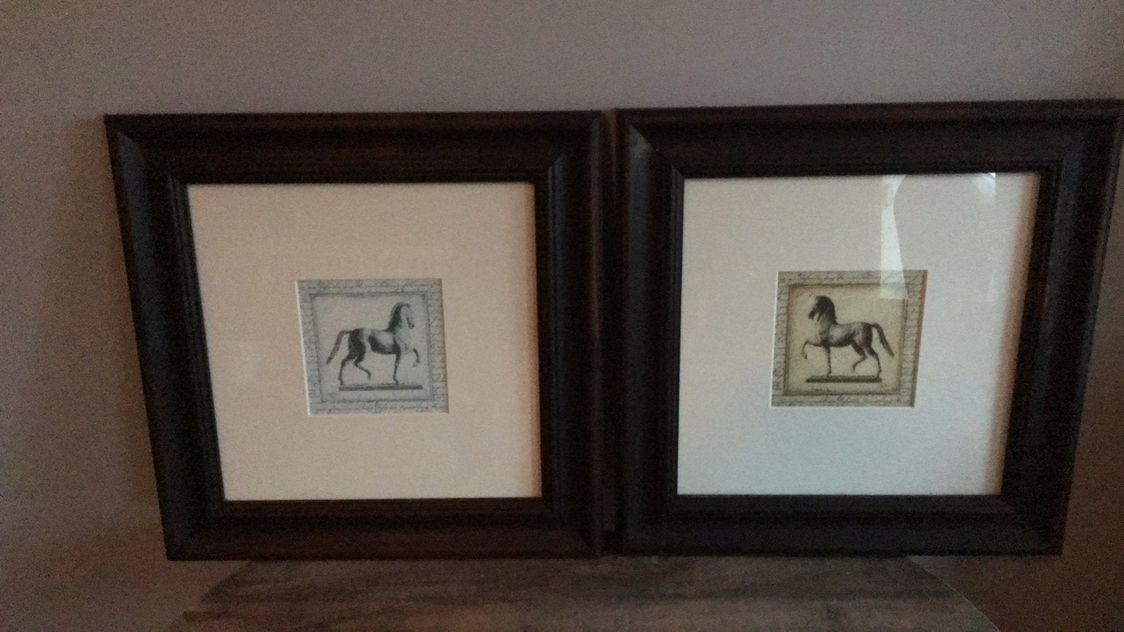 Twee ingelijste paardenprints, Antiek en Kunst, Ophalen