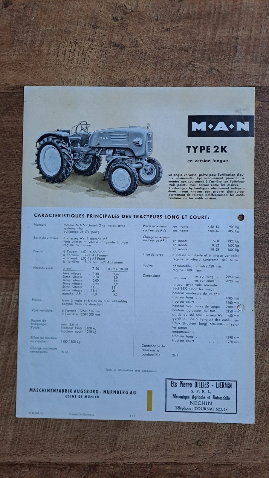 Oude folder MAN TYPE  2 K tractor trekker, Ophalen of Verzenden, Zo goed als nieuw, Folder