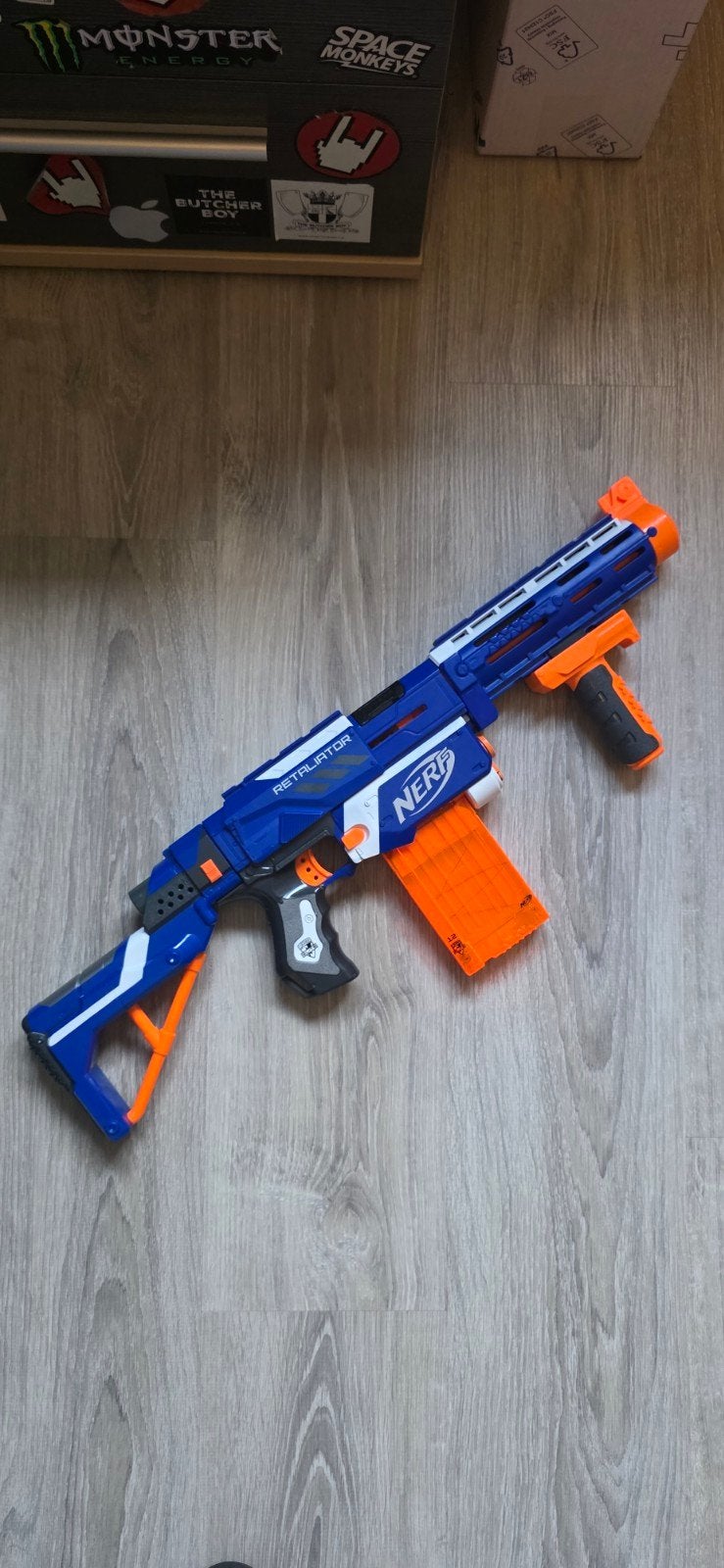 Nerf N-Strike Elite Retaliator Blaster - Blauw/Oranje, Ophalen of Verzenden, Zo goed als nieuw