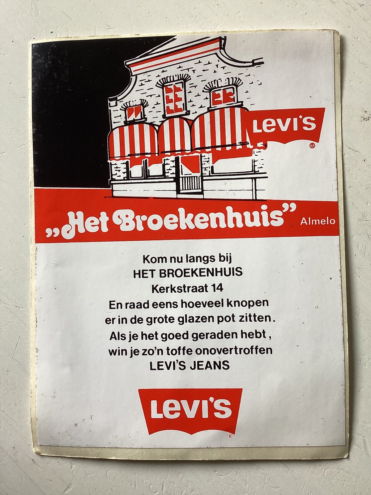 Sticker Het Broekenhuis Almelo (Levi’s), Verzamelen, Stickers, Verzenden, Zo goed als nieuw
