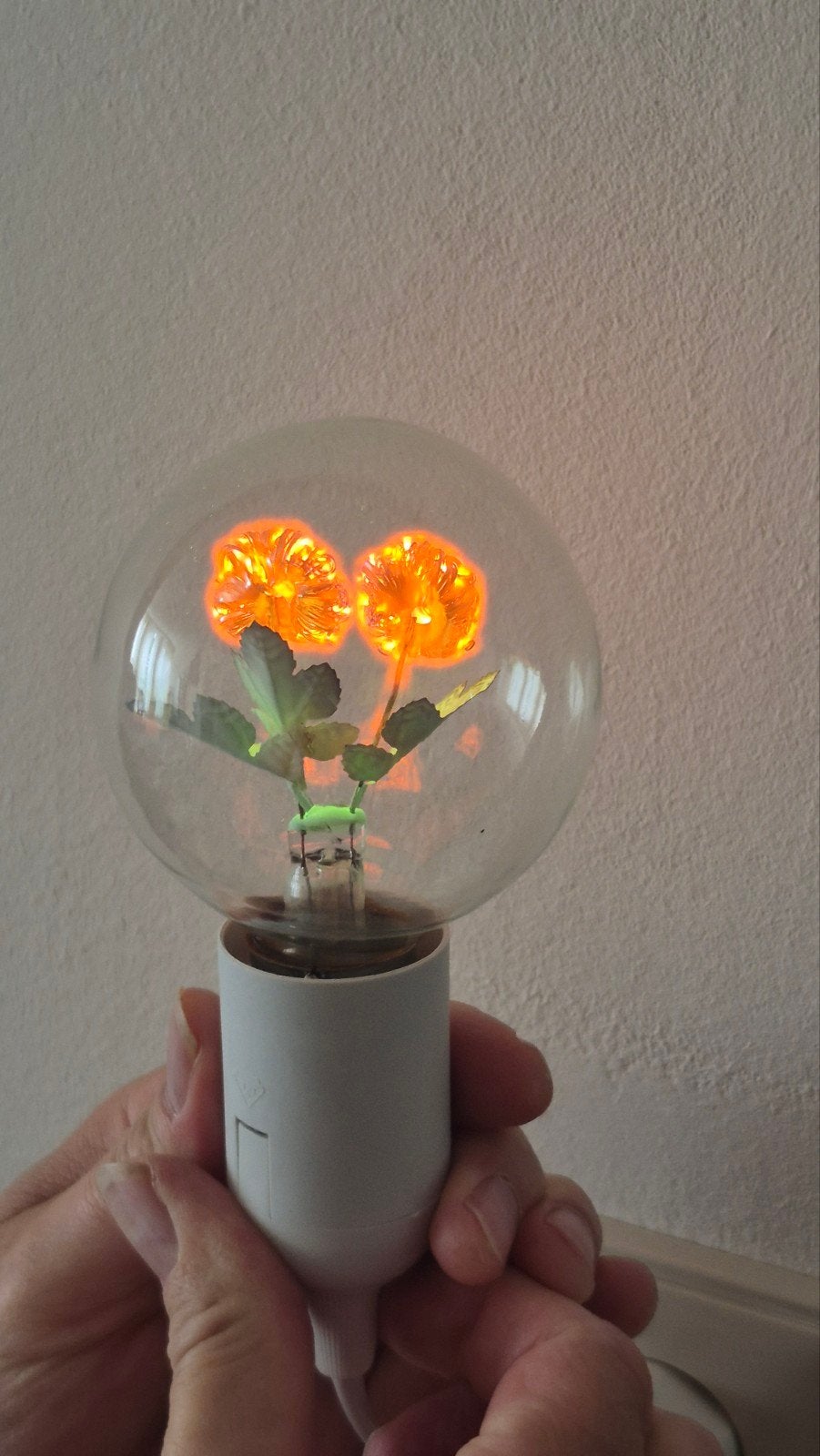 Handgeblazen bollamp met oranje bloemen en blaadjes, Antiek en Kunst, Ophalen of Verzenden