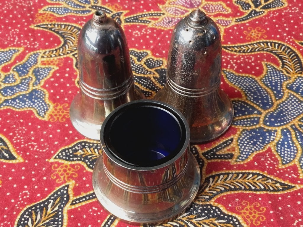 Mooi oud silverplate peper, zout en mosterd uit Engeland., Ophalen of Verzenden