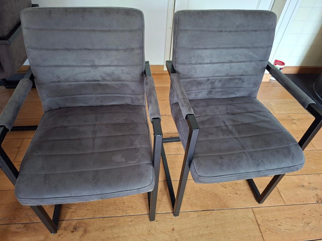 6 eetkamer stoelen, grijs, Ophalen of Verzenden, Grijs, Stof