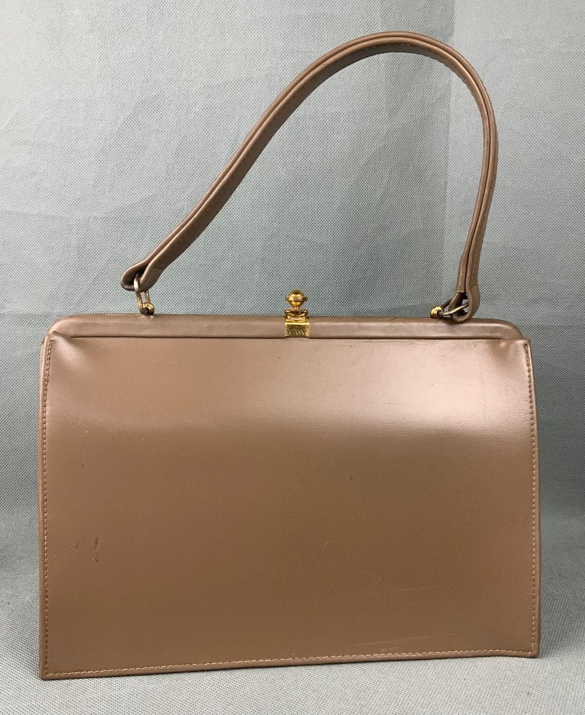 Stijlvolle vintage 50s / 60s handtas kunstleer beige, Ophalen of Verzenden, Gebruikt, Beige, Handtas