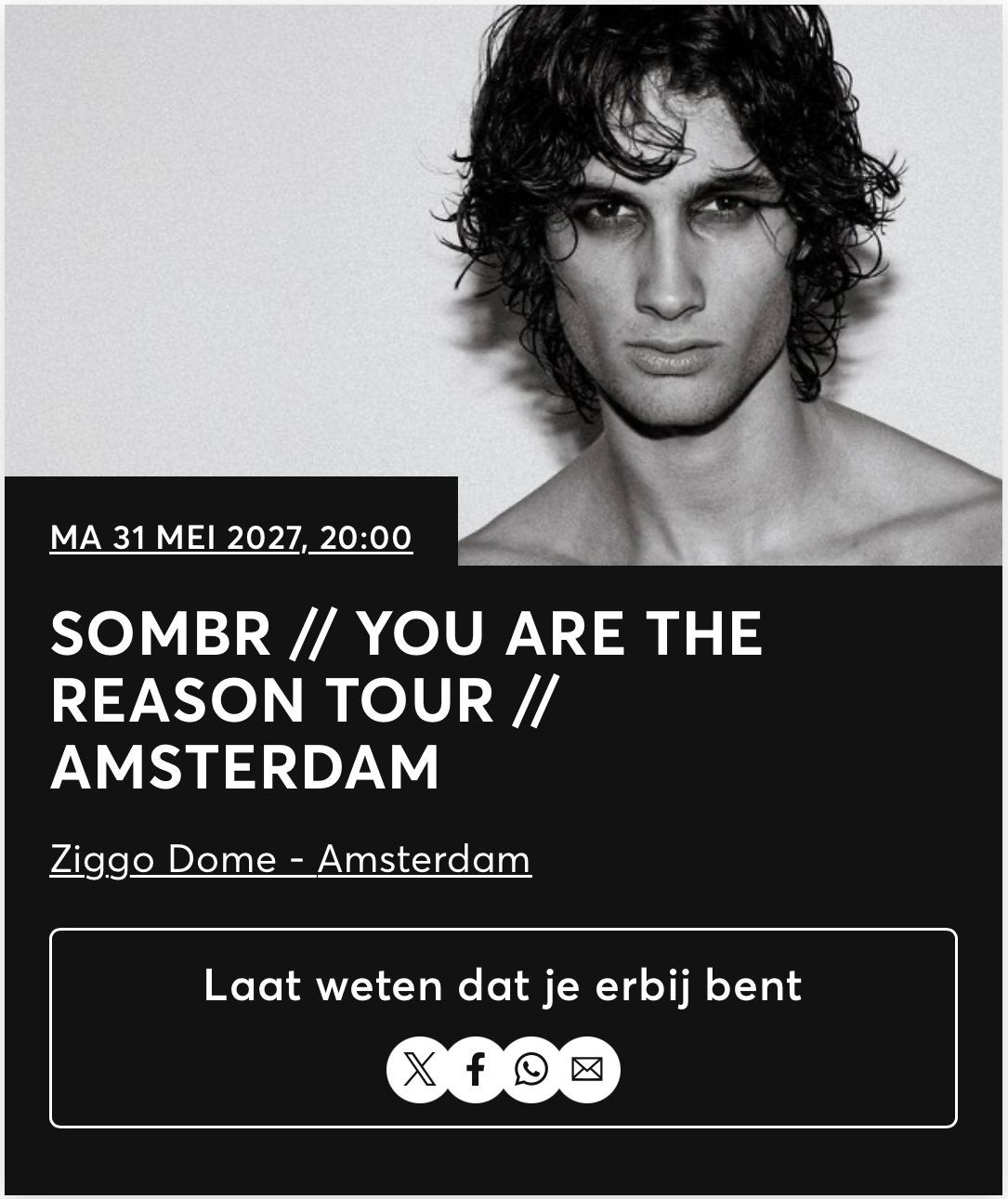 SOMBR | YOU ARE THE REASON AMSTERDAM | 4 Tickets Vak 207, Tickets en Kaartjes, Twee personen, Juli