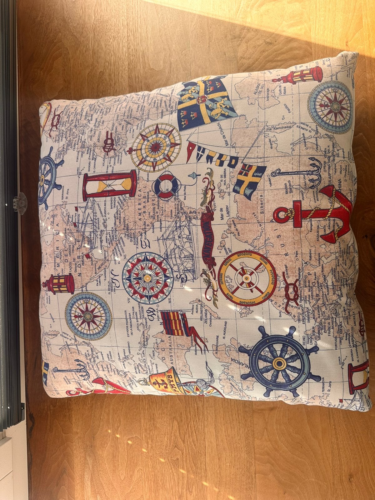 Decoratief kussen met nautische wereldkaart print, Overige merken, Meerkleurig, Met print, Vierkant