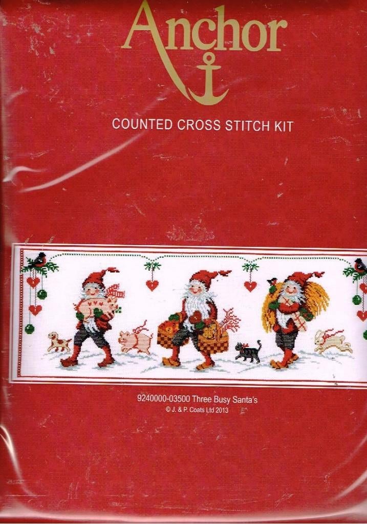 Cado aanbieding anchor borduurpakket, three busy santa's, Ophalen of Verzenden, Nieuw, Handborduren, Borduurpakket
