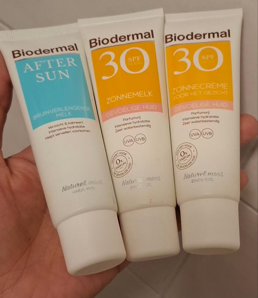 Biodermal Zonnebrand Set SPF30 + After Sun, Ophalen of Verzenden, Zo goed als nieuw, Gehele gezicht, Overige typen