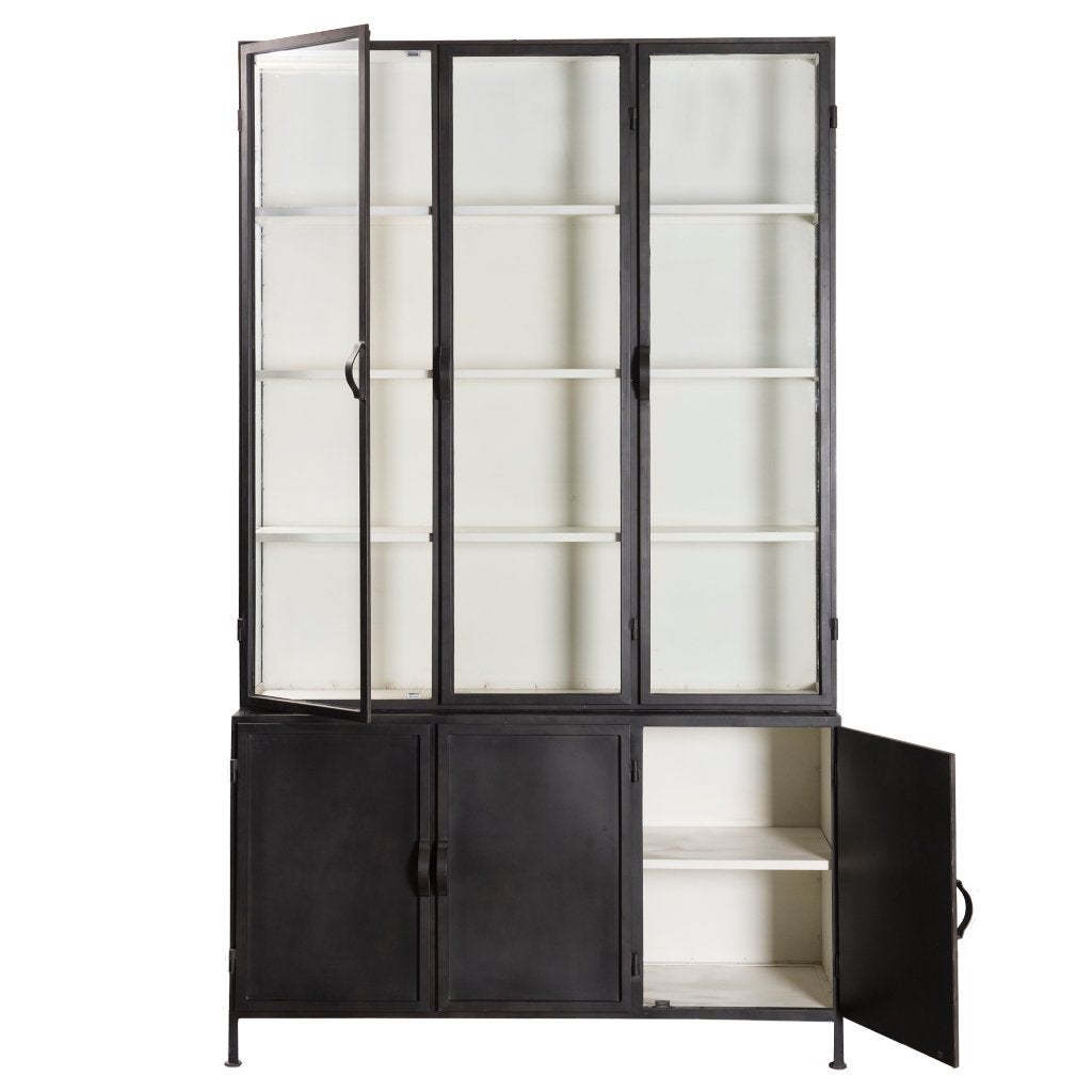 BUFFETKAST zwart metaal glas 142 cm breed summer sale, Huis en Inrichting, Kasten | Buffetkasten, Met deur(en), 100 tot 150 cm