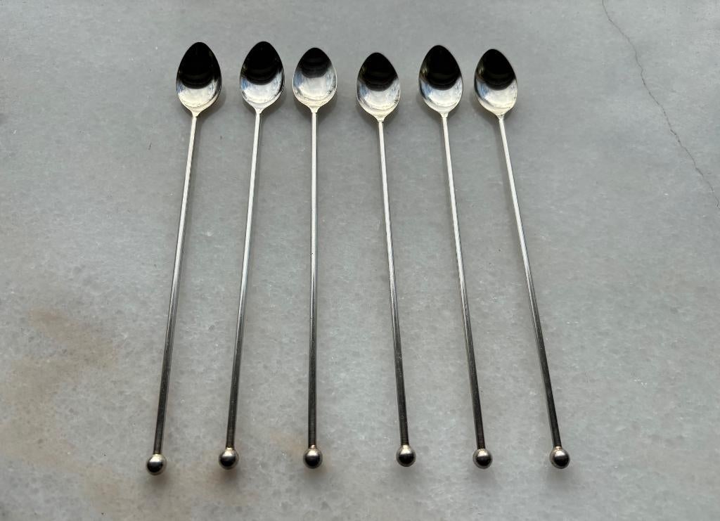 6 Sorbetlepels Stijlappel Lepel AH Verzilverd 18,5 cm, Ophalen of Verzenden, Overige materialen