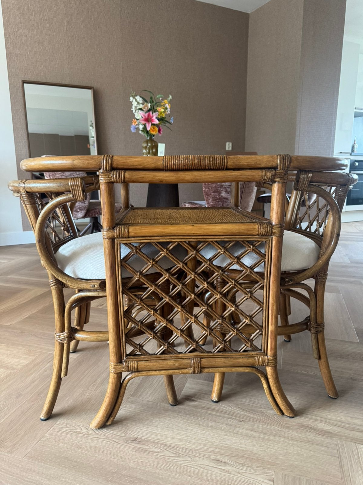Vintage rotan bistro setje glasplaat, Ophalen, Zo goed als nieuw, Rotan, vintage, indonesisch