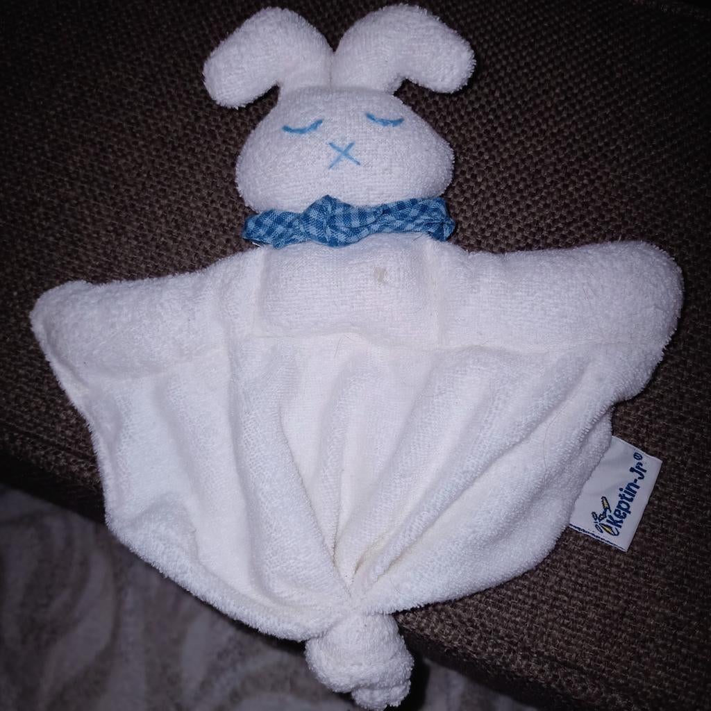 Keptin-jr konijn kroeldoek knuffel. Badstof wit blauw., Gebruikt, Overige merken, Overige karakters, Konijn