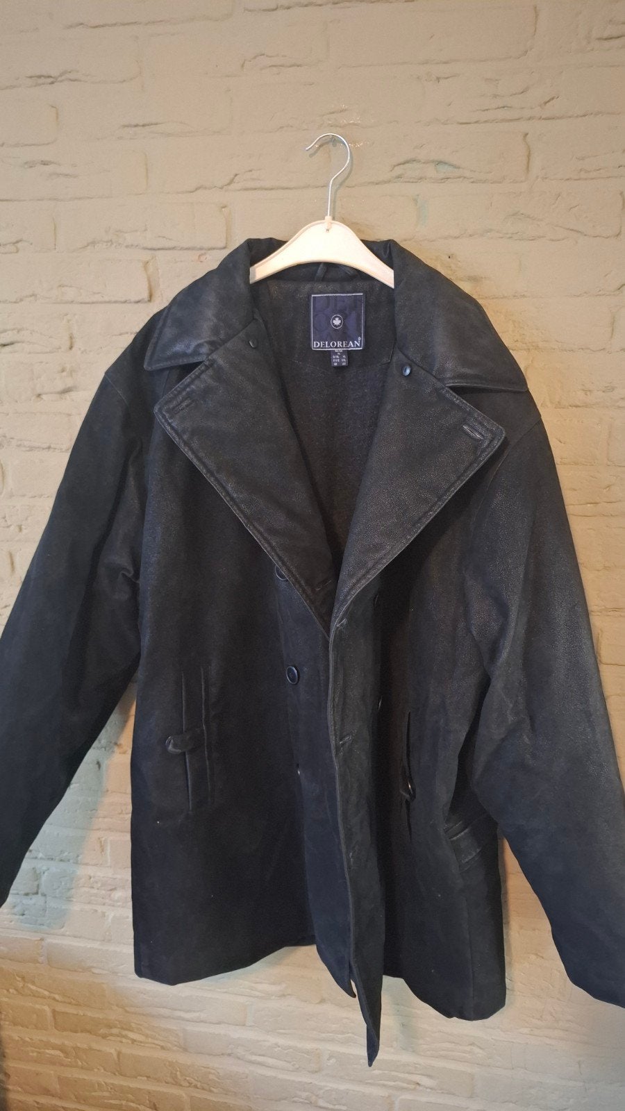 Delorean Heren Jas XL - Zwart Leren Look, Zwart, Maat 56/58 (XL), Ophalen of Verzenden, Gedragen