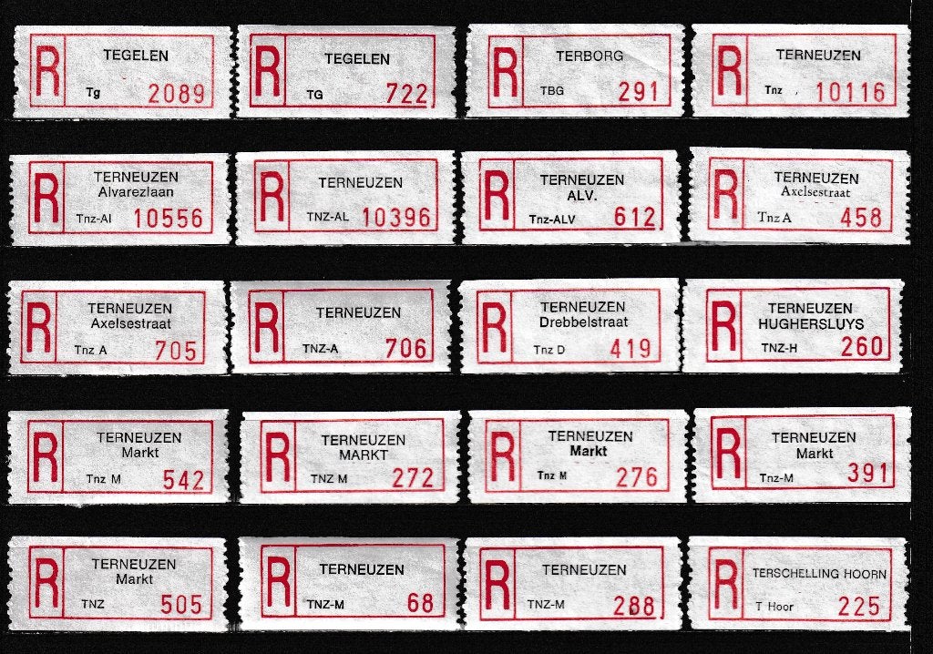 76 Aantekenstrookjes, Type 90, Letter T, Verzenden, Na 1940, Gestempeld