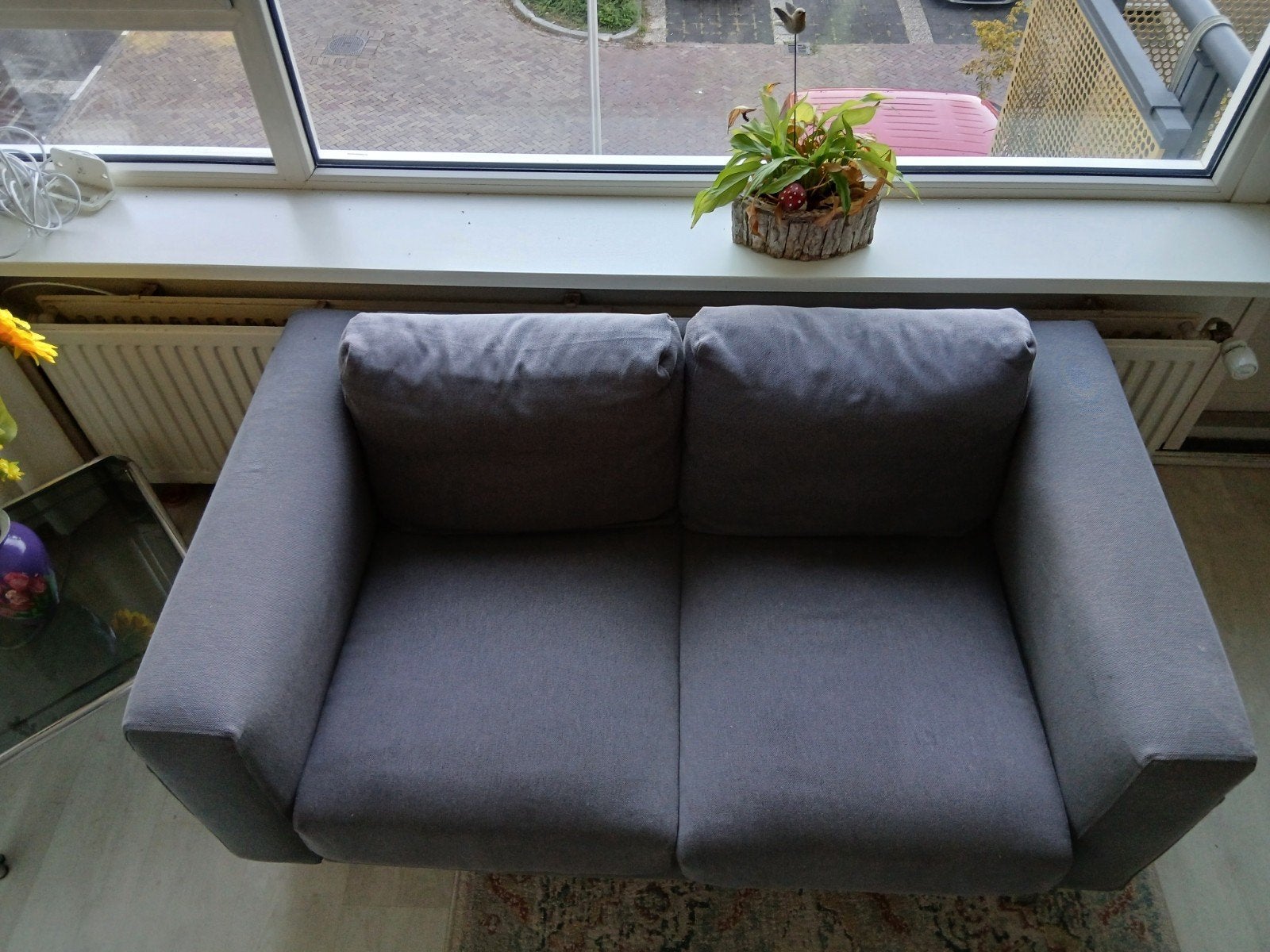 Compacte Ikea tweezitsbank - Grijs met lichte vlekken, Gebruikt, 150 tot 200 cm, Tweepersoons, 75 tot 100 cm