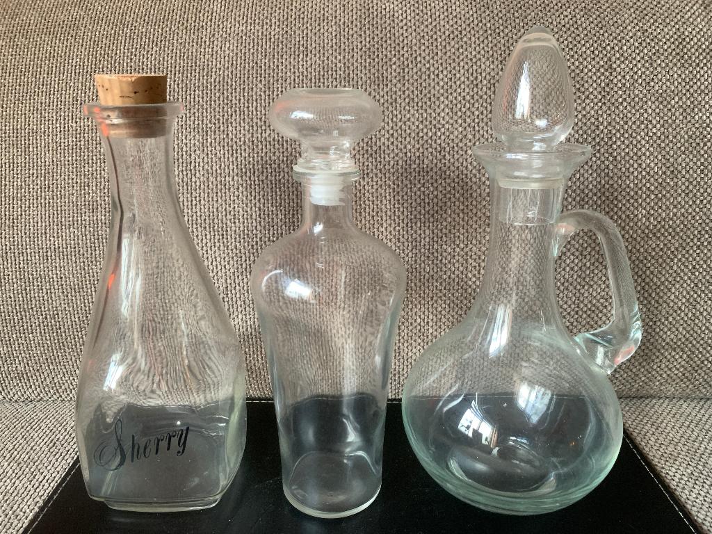 Set 6 diverse glazen karaffen met dop, Antiek en Kunst, Ophalen of Verzenden