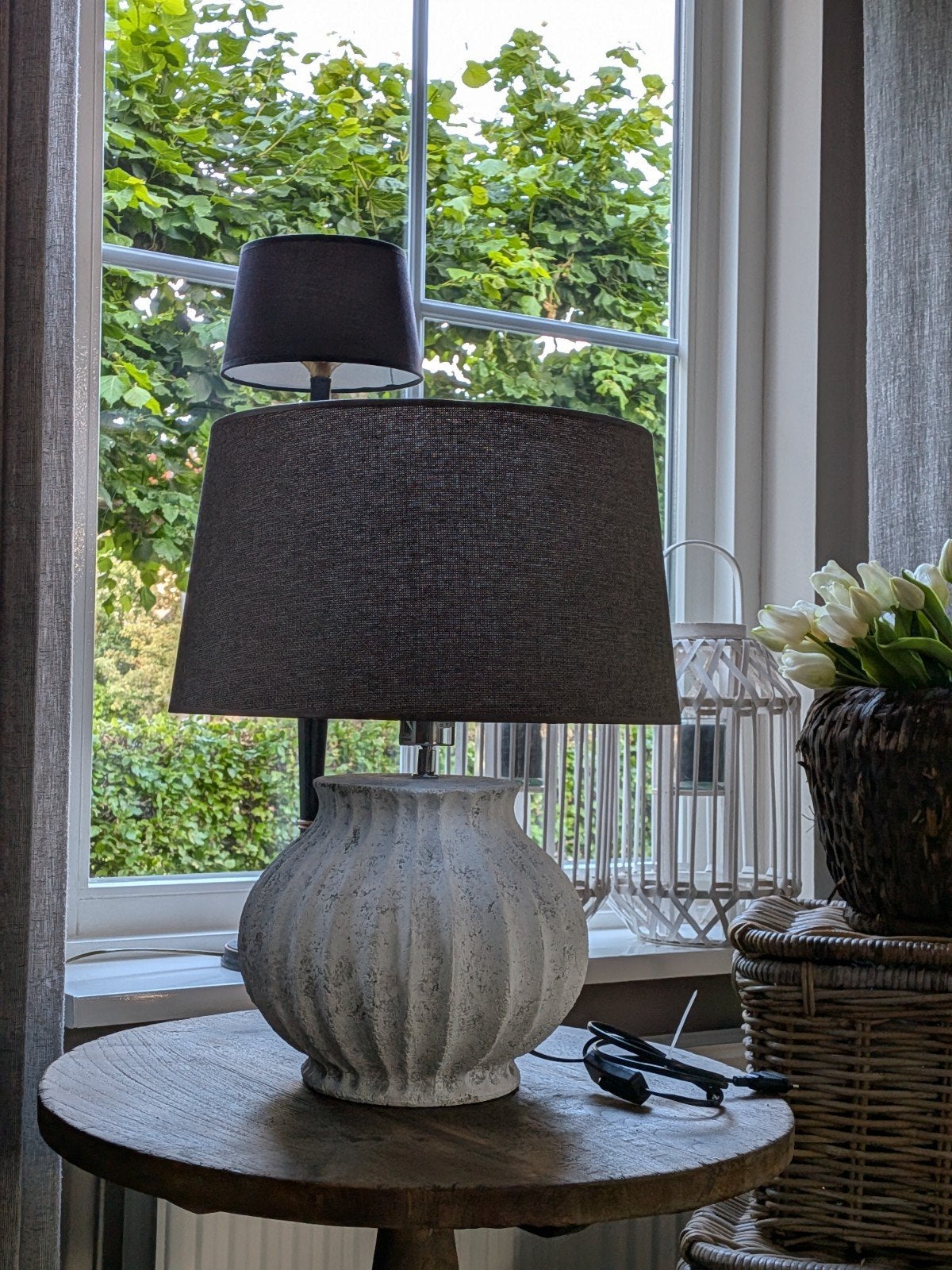 Stoere kruiklamp / lamp / tafellamp, Huis en Inrichting, Lampen | Lampenkappen, Ophalen, Zo goed als nieuw, Rond, 50 cm of meer