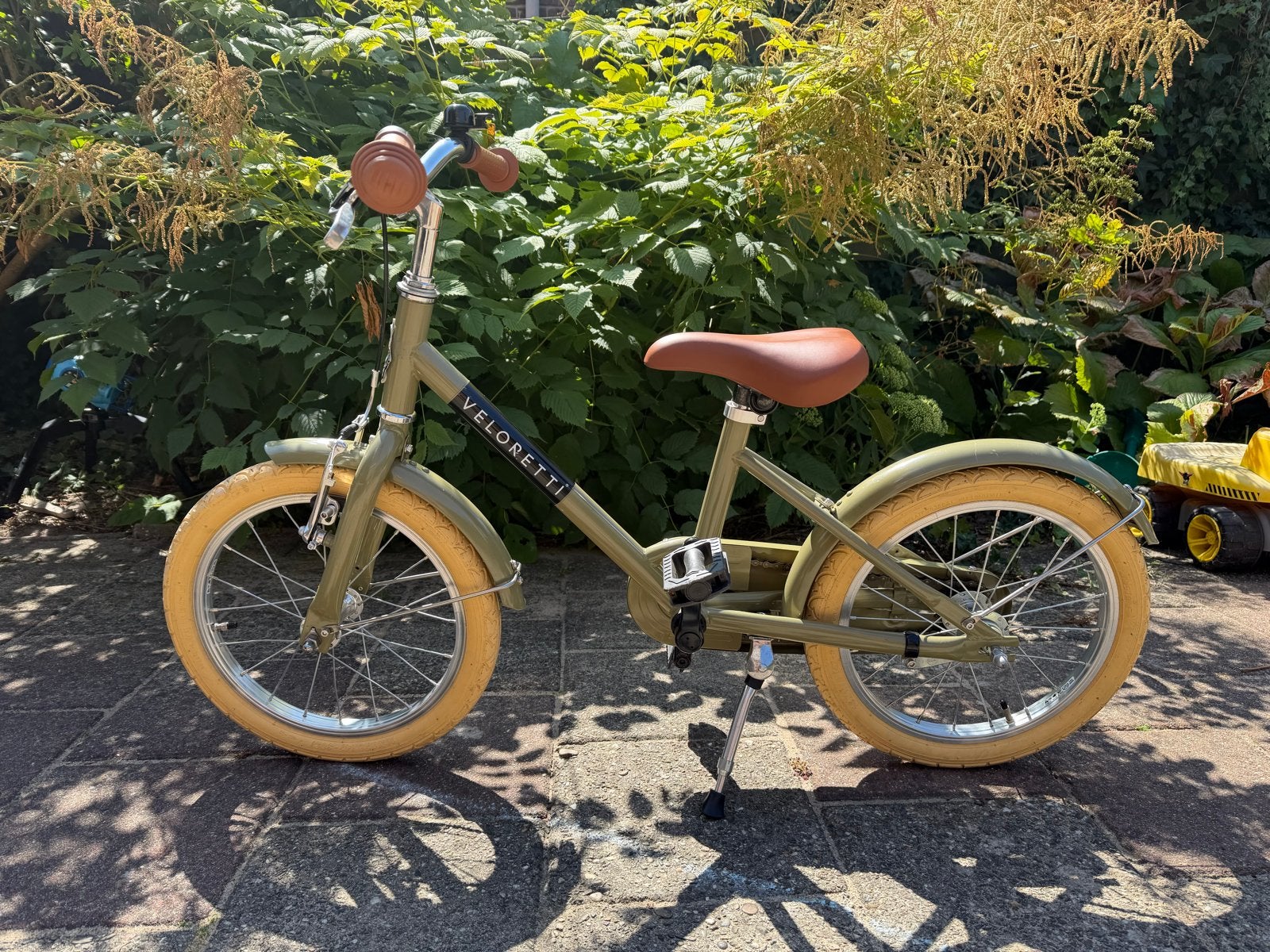 Veloretti kinderfiets desert moss, extra mandje, zijwieltjes, Ophalen, Zijwieltjes, Velgrem, 16 tot 20 inch