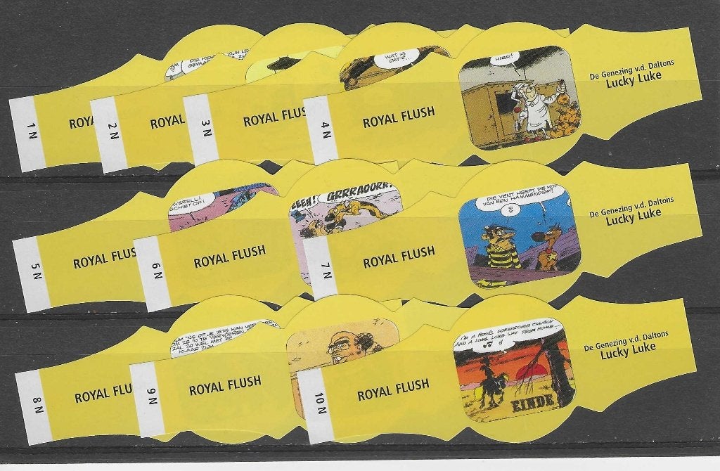 reeks  2454  lucky luke    1-10    sigarenbanden, Ophalen of Verzenden, Zo goed als nieuw, Sigarenbandjes