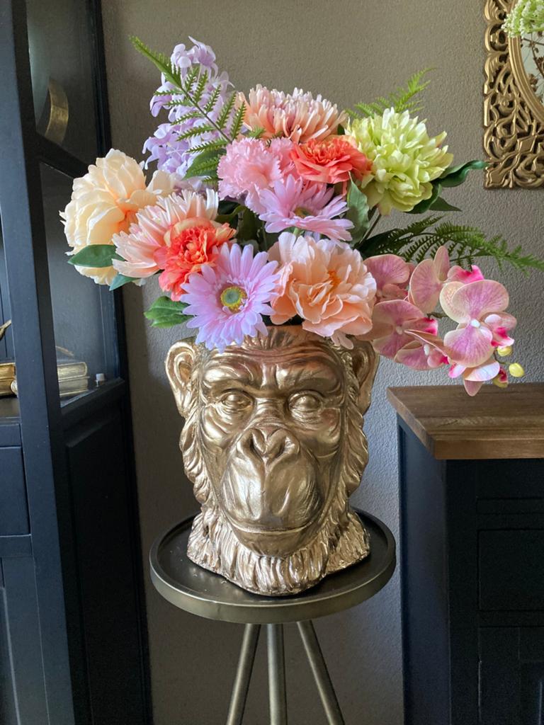 Vaas Monkey met Zijden bloemen Compleet, Ophalen, Meerkleurig, Bloemstuk, Nieuw