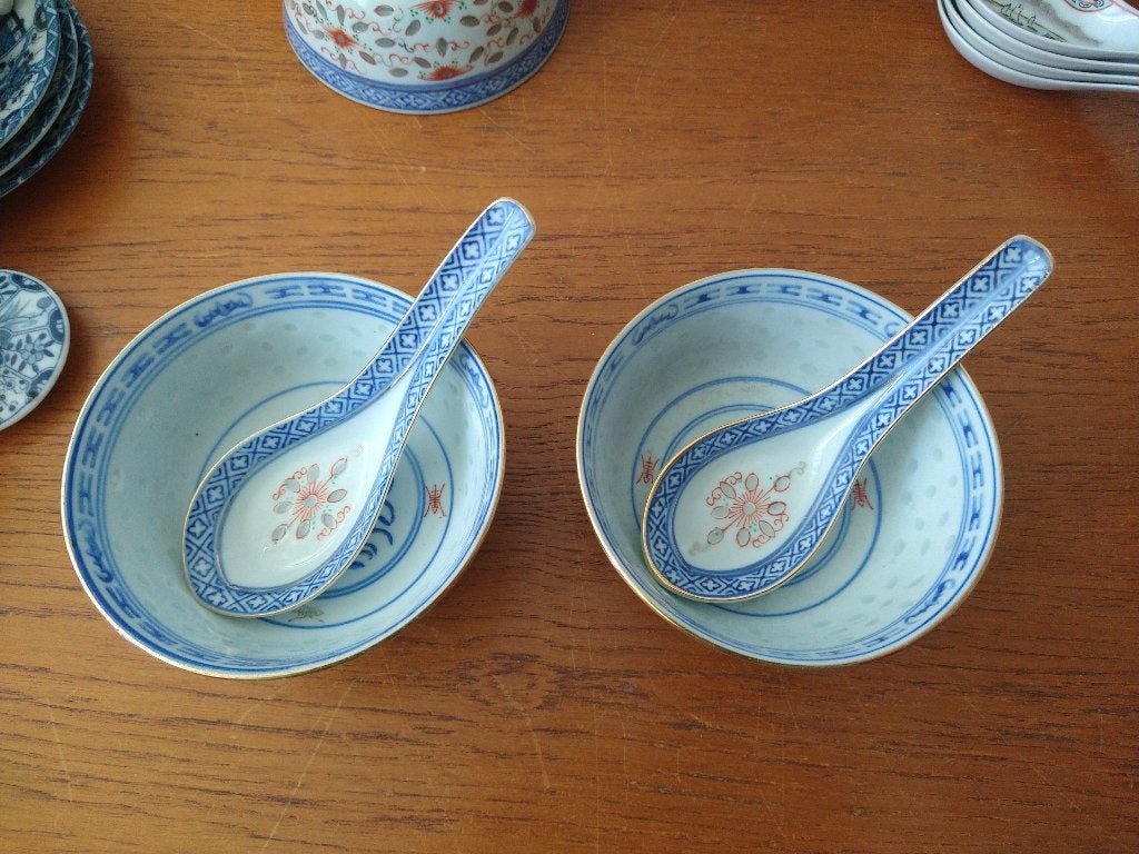 2x Chinees rijstkorrel porseleinen kom kommetje, Ophalen of Verzenden