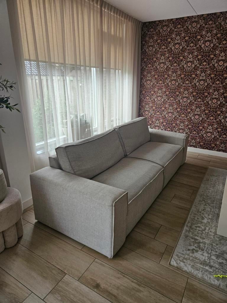 Mooie 3 zits bank. Beige/ grijs, Huis en Inrichting, Ophalen, Gebruikt, Stof